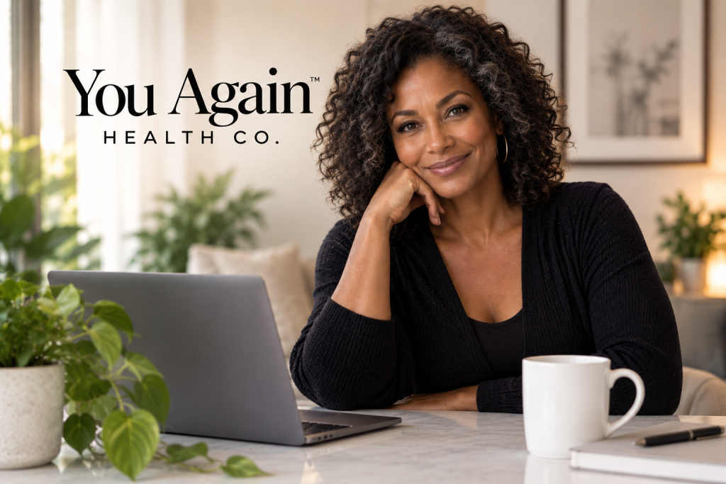 Tanya, a woman in her 50s, smiling during a personalized wellness consultation at home
